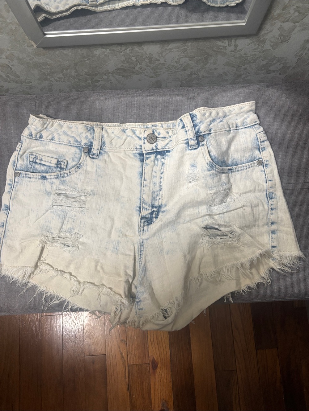 Altar'd State Light Blue Acid-Wash Distressed Denim Shorts